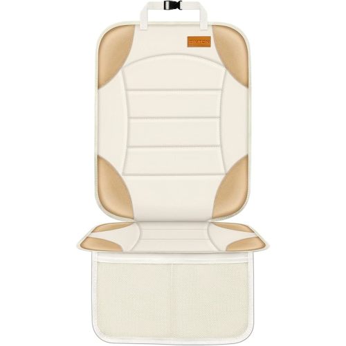 Siivton Car Seat Protector for Child Car Seats, Waterproof 600D Fabric Car Seat Cover, Non-Slip Backing, Thick Padding, Mesh Pockets for Storage, Protects Leather & Fabric Upholstery (Off-White)