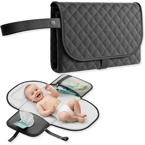 Portable Changing Pad for Baby Travel Use, Compact Diaper Change Mat for On The Go Parents, Easy to Carry Design - Black