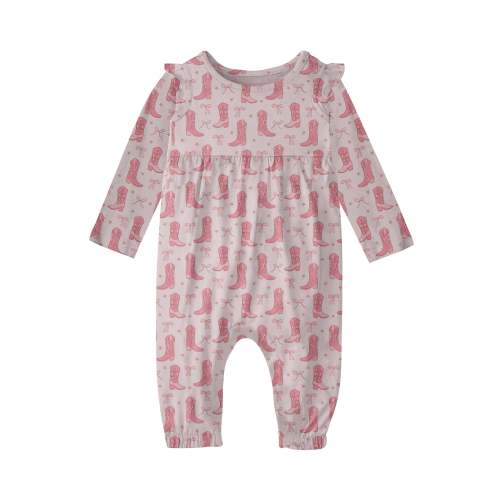 Long Sleeve Flutter Romper- Boots & Bows