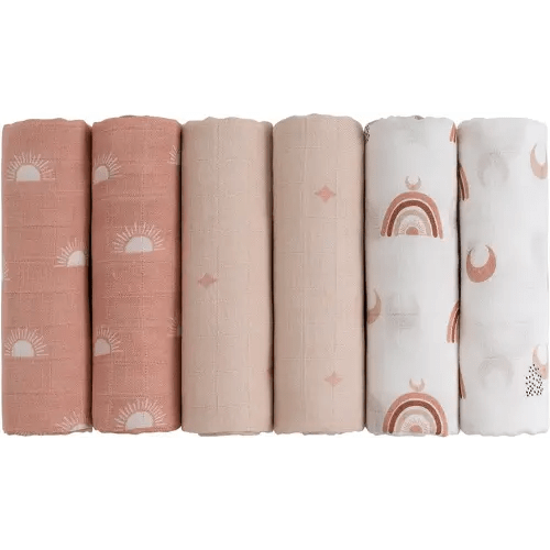 GLLQUEN BABY Receiving Blanket Boy Cotton Muslin Swaddle Blankets Girl Newborn Squares Breathable & Soft Thin Baby Blankets Cloths Double Absorbent Infant Swaddling Wrap - 6 Pack (Sun)