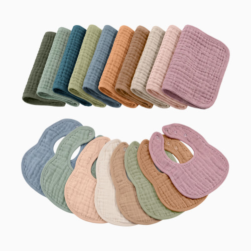 Comfy Cubs Newborn Essentials Muslin Bib and Burp Cloth Bundle - Multicolor