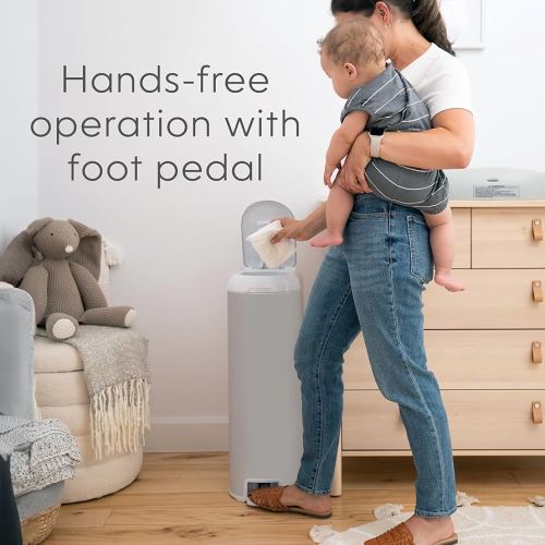 Platinum Diaper Pail Stone Grey, Made of Durable Stainless Steel, Convenient Easy to Use Hands-Free Operation, Odor-Locking Pail, Includes 2 Easy Roll Refill with 18 and 30 Durable Bags