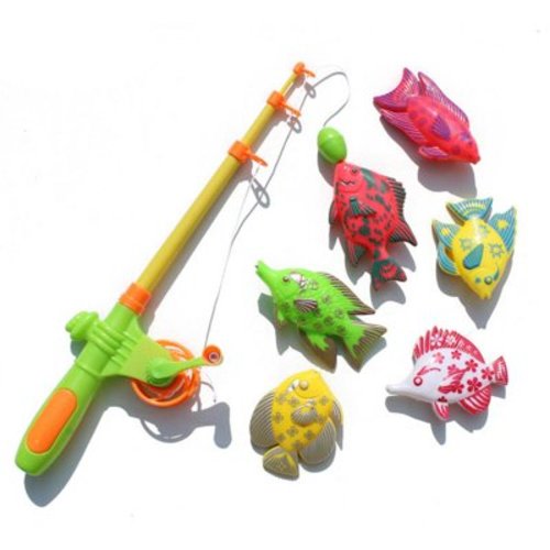 7 Pieces Magnetic Fishing Toys Set, Toddler Baby's Pole Rod Model Fish for Kid Bath Game Tool Gift