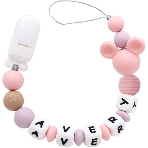 Personalized Pacifier Clip with Name, Customizable Mouse Pacifier Leash for Baby, Universally Fit All Pacifiers (Pink)