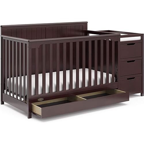 Graco Hadley 5-in-1 Convertible Crib and Changer with Drawer (Espresso) – GREENGUARD Gold Certified, Crib and Changing -Table Combo with Drawer, Includes Baby Changing Pad, Converts to Full-Size Bed