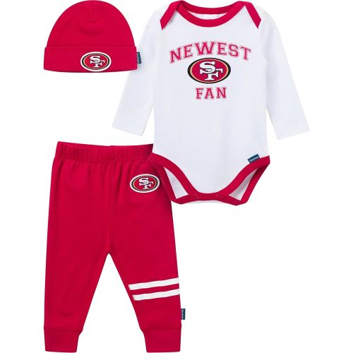 Gerber NFL Team Baby Boys' 3-Piece Onesie Bodysuit, Active Pant and Cap Set, 49Ers, 0-3 Months