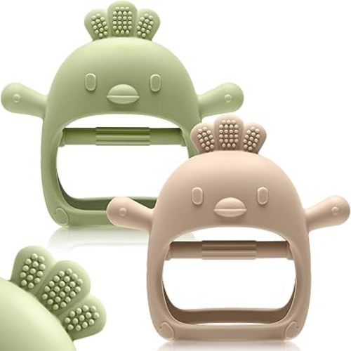 2 Pack Easter Baby Teething Toys for 0-6 6-12 Months, Never Drop Infant Teether Teething Mitten Toys for 3 6 9 12 Months, Newborn Easter Basket Stuffers Gifts for Baby Boys Girls