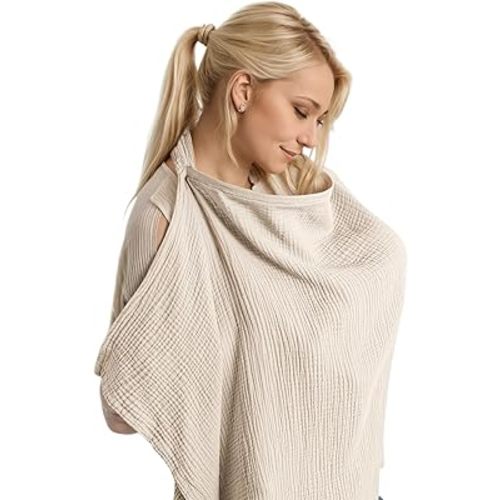 100% Muslin Cotton Nursing Cover for Baby Breastfeeding, Breathable & Soft Privacy Breastfeeding Covers with Arch Neckline for Mom and Baby, Multi-use Adjustable for Mother Nursing Apron