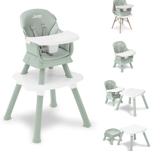 Jeep Milestone 6-in-1 High Chair by Delta Children - High Chair Converts to Stool, Booster Seat, Toddler Chair, Activity Table and Desk and Chair, Sage Green