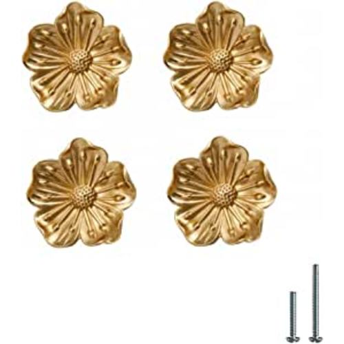UniDes 4 Pack Gold Knobs for Cabinet and Drawer,Solid Brass Kitchen Hardware,Flower Dsigned Knobs and Pulls - - Amazon.com