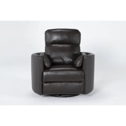 Rayna Brown Leather Nursery Power Swivel Glider Recliner with Built-In Battery & USB | Rocker