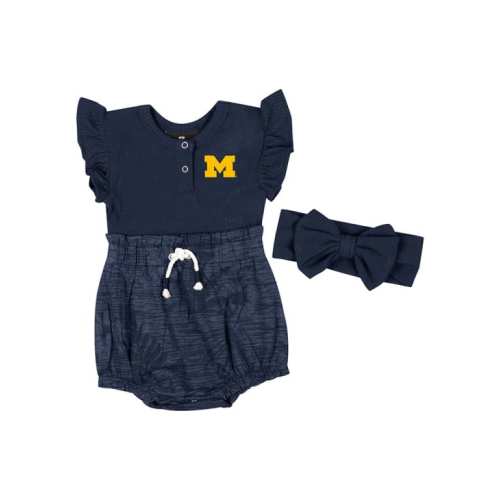 Colosseum Baby BLUE Michigan Wolverines Fern Headband Set Short Sleeve One Piece - 150322300