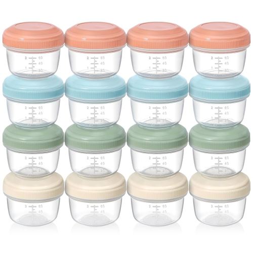 16 Pack 4 oz Reusable Plastic Containers with Lids, Snack & Puree, Salad Dressing, Deli & Freezer Baby Food Containers, Dishwasher Safe, BPA Free
