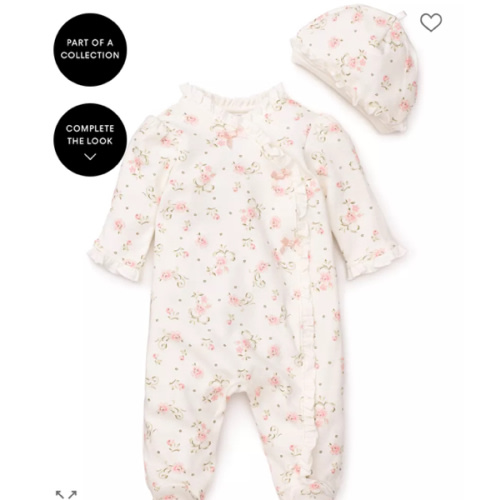 Girls' Vintage Rose Footie & Cap - Baby
