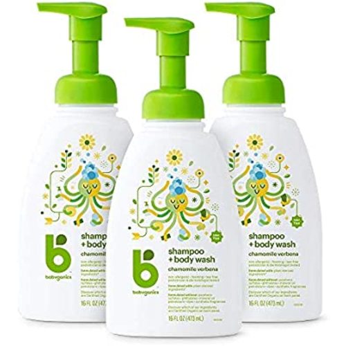 Babyganics Baby Shampoo + Body Wash Pump Bottle, Chamomile Verbena, Packaging May Vary, 16 Fl Oz (Pack of 3)