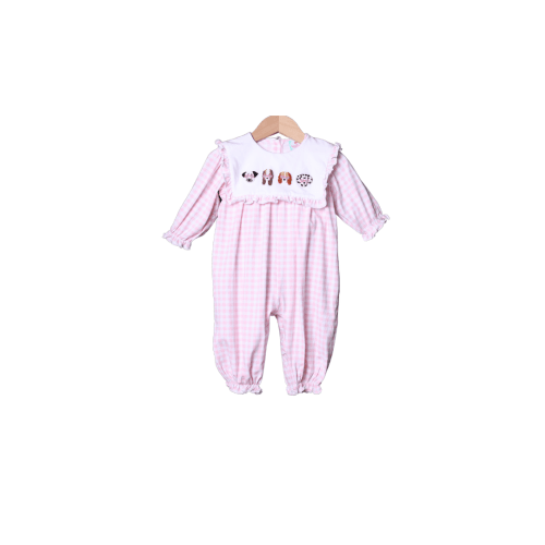 French Knot Puppy Love Pink Gingham Romper