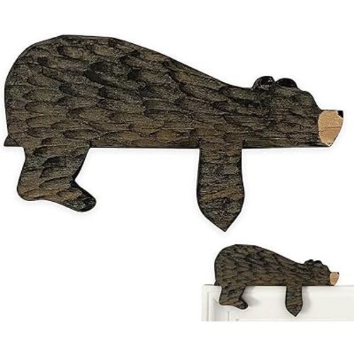 Wooden Door Topper (Left Side) - Cute Bear Shape, Rustic Wood Decor for Charming Home Aesthetic (Brown)