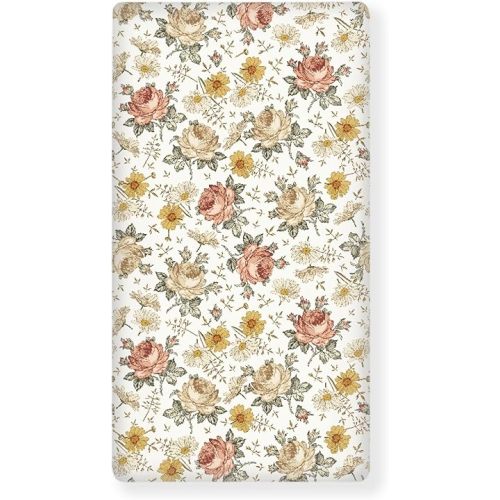 Vintage Floral Boho Fitted Crib Sheet Bohemian Shabby Chic Flower Standard Crib Mattress Fitted Sheet Farmhouse Baby Toddler Bed Mattress Sheets for Girls 28"x52"