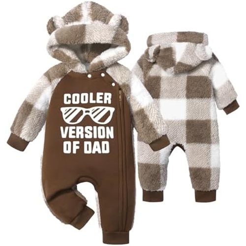 Baby Boy Clothes Winter Snowsuit Plaid Fleece Jumpsuit Bear Ear Hooded Romper Zipper Onesie Warm Infant Coat Outfit