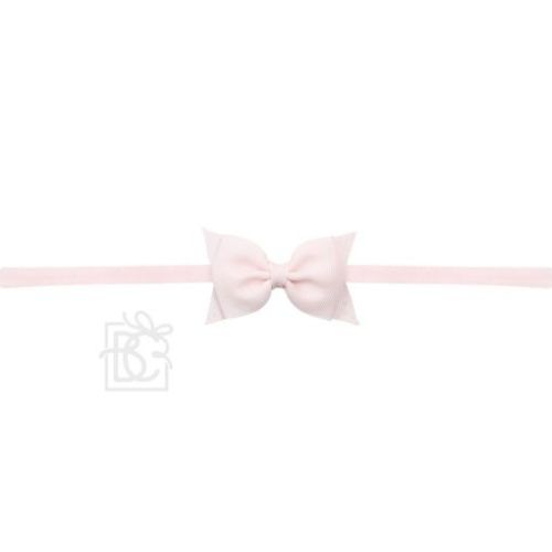 Thin Headband with Dainty Flat Grosgrain Hair Bow - Beyond Creations | Light Pink