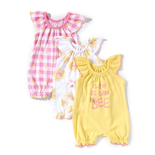 Baby Starters Baby Girls 3-24 Months Cute As Can Be Romper, Gingham Romper, Floral Romper 3-Piece Set