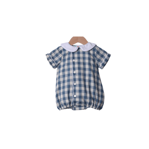 Blue Linen Gingham Button Bubble