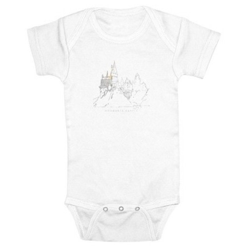 Infant's Harry Potter Hogwarts Castle Landscape Sketch  Bodysuit - White - 6 Months
