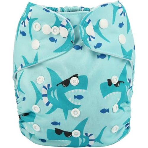 Baby Pocket Diaper Nappy Reusable Washable 8lbs to 36lbs for Boys (Sharks)