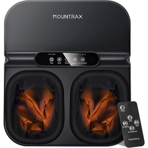 MOUNTRAX Foot Massager Machine with Heat, Gifts for Women Men, Shiatsu Foot Massager with Remote Control, Deep Kneading and Soothing Heat, Fits Feet Up to Men Size 12 (Black)