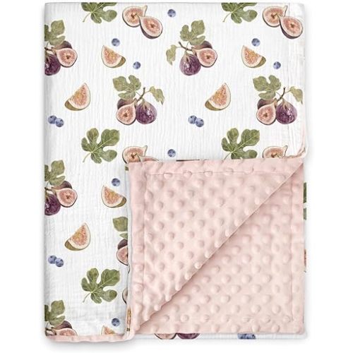 GLLQUEN BABY Blankets for Unisex Newborn Super Soft Nursery Minky Blankets with Muslin Cotton Front and Dotted Fleece Backing, Heart of the Fig, 30 x 40 inches