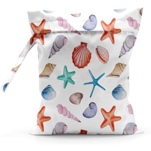 Wet Bag Waterproof Reusable Wet Dry Bag for Beach, Travel, Pool, Gym Bag for Swimsuits, Wet Clothes, Cloth Diapers, Wet Bags for Baby, Coastal Starfish Conch Shell Decor Ocean Party Decorations