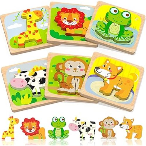 Benresive Wooden Toddler Puzzles, 6pcs Animal Montessori Toys for 1-3 Year Old Boys & Girls, Learning Educational Preschool Toys, Great Gifts for 1 2 3 Year Olds