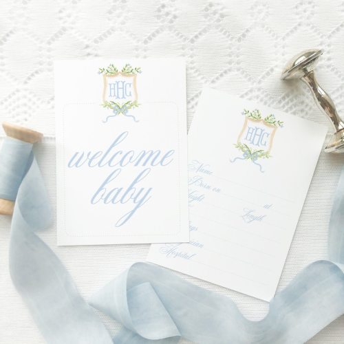 Watercolor Monogram Crest Baby Milestone Cards // Baby // Month Cards // Baby Shower // Gift // Milestone // Boy // Crest // Floral // Blue - Etsy
