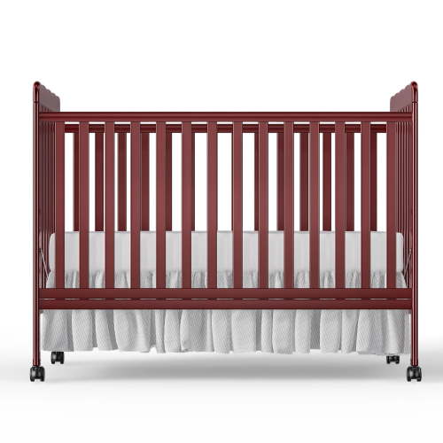 Baby Convertible Crib 3 In 1, Converts from Baby Crib to Toddler Bed, New Zealand Pinewood Baby Bed with Locking Wheels and Teething Rail, Crib with 4 Height Adjustment and Non Toxic Finish, Cherry