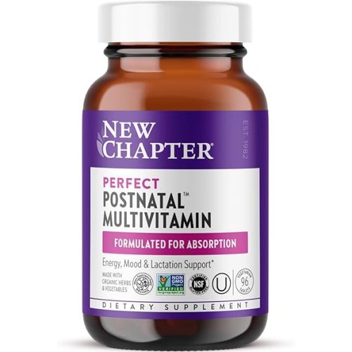 New Chapter, Postnatal Vitamins Lactation Supplement, Complete Multivitamin with Fermented Vitamin D3 + B Vitamins, Made with Organic Vegetables & Herbs, Non-GMO Ingredients, 96 Count