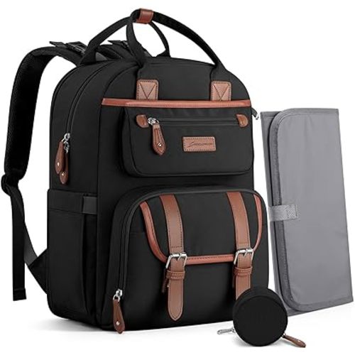 Maelstrom Diaper Bag Backpack,Baby Bag,23L-30L Expandable Diaper Backpack for Mom Dad,Travel Essentials Baby Bag with Changing Pad&Stroller Straps & Pacifier Bag,Black