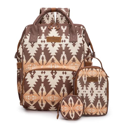 Montana West Wrangler Callie Diaper Bag Backpack with Pacifier Case, Crossbody Bottle Bag and Stroller Straps Western Pattern Multifunction Baby Travel Bag Set WG2215-9110BR