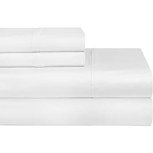Pointehaven 400 Thread Count Deep Pocket 100% Sheet Set, Twin, White