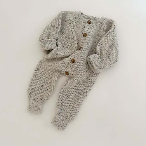 September Knit Romper in Speckled White