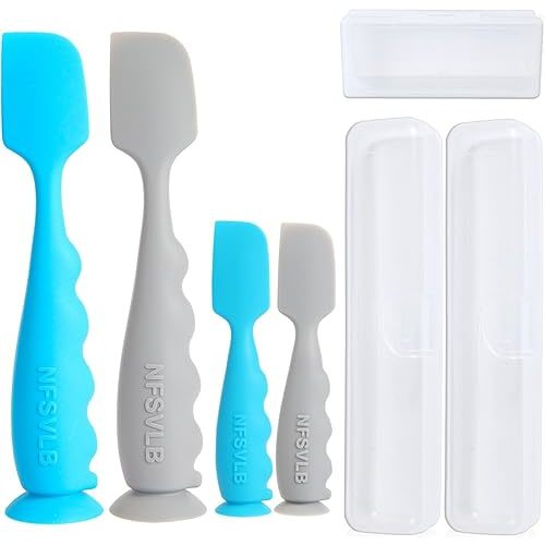 Diaper Cream Spatula with Case,2 Large 2 Mini Butt Paste Spatula with 3 Travel Case,Soft Baby Butt spatula Diaper Cream Applicator diaper Rash spatula Bum spatulas Brush (Blue-Gray)