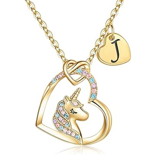 Hidepoo Valentines Day Gifts - Unicorn Necklace Gifts for Girls, 14K Gold/Rose Gold/White Gold Plated Colorful CZ Heart Unicorn Necklace Jewelry Initial Unicorn Necklace Birthday Unicorn Gifts