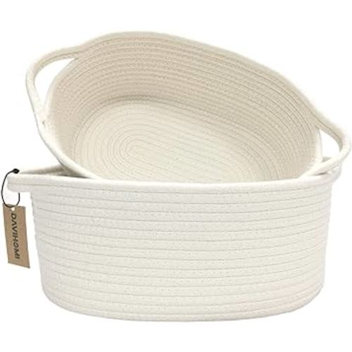2-Piece Small Woven Storage Basket | White