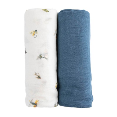 little unicorn 2-Pack Deluxe Muslin Swaddles, Gone Fishing 2
