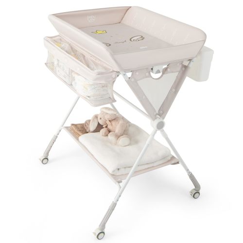 BABY JOY Portable Baby Changing Table, Foldable Diaper Changing Station with Wheels