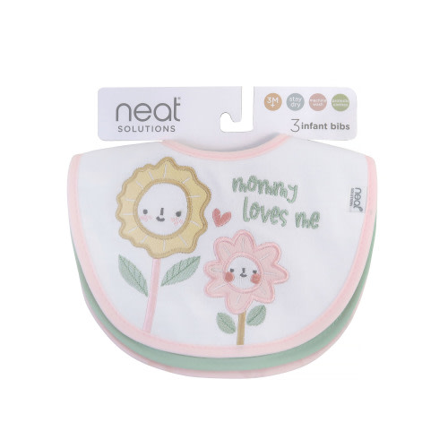 Neat Solutions 3 Pack Girl Print & Solid Infant Milk Bibs
