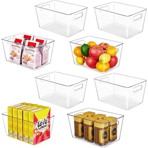 YIHONG 8 Pack Clear Pantry Organizer Bins,Plastic Storage Containers with Handle for Kitchen,Freezer,Cabinet,Closet,Bathroom Under Sink Organization