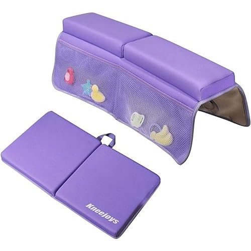 Bath Kneeler and Elbow Rest Pad for Baby - Memory Foam Kneeling Mat for Tub and Bath Toy Organizer