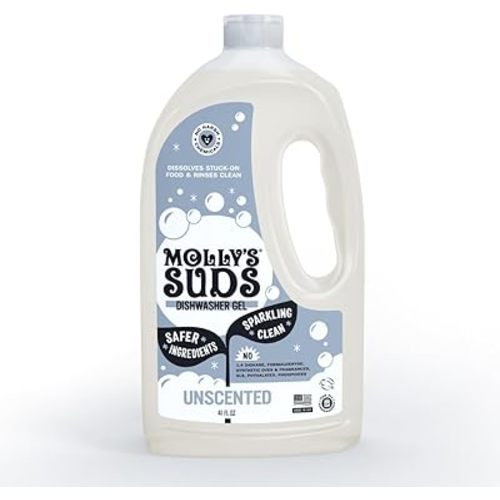 Molly's Suds Dishwasher Detergent Gel | Clean Dishwasher Detergent, Cuts Grease & Rinses Clean (Residue-Free) for Sparkling Dishes | 41 Fl Oz (Unscented)