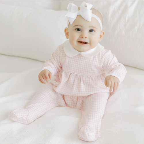 Mini Checks Collared Footie - Pink