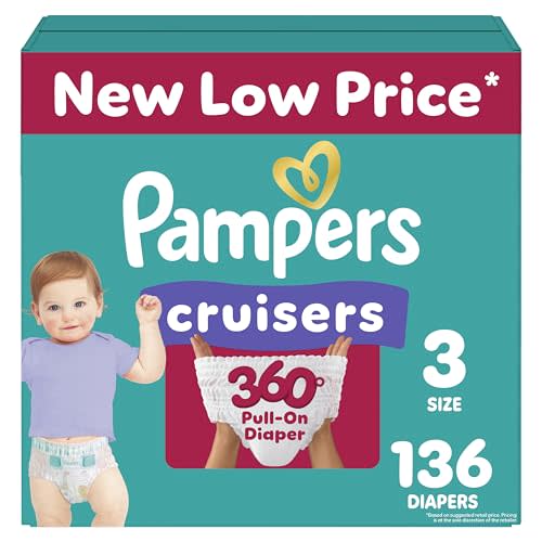Pampers Diapers - Cruisers 360 - Size 3, 136 Count, Babyproof up to 100% Leakproof Pull-On Diaper
